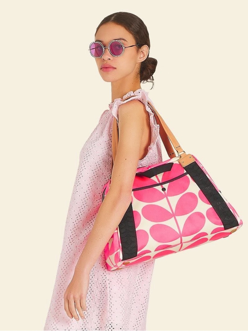 Orla Kiely • Sharpie Shoulder Bag in Neon Pink Solid Stem canvas tote